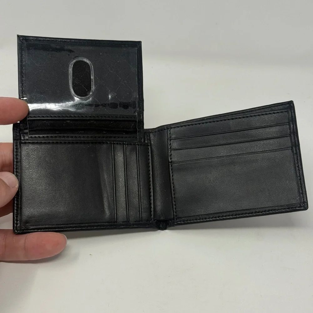 Perry Ellis Portfolio Mens Black‎ Genuine Leather Bifold Wallet with ID Window